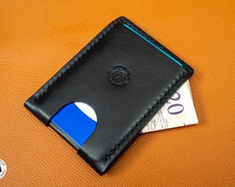 Handmade Black Leather Vertical Wallet: Minimalist Slim Card Holder