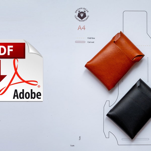 Motif de portefeuille en cuir origami | Porte-cartes en cuir sans couture | Modèle de porte-cartes en cuir PDF + SVG