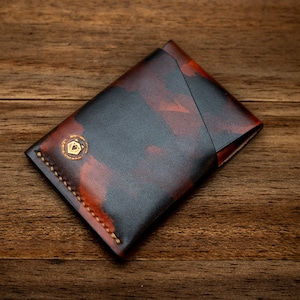 Portemonnee nr. 02 | Minimalistische portemonnee | Lederen slanke portemonnee en creditcardhouder voor heren | EDC-portemonnee | Portemonnee met klep | Wikkelportemonnee uit één stuk