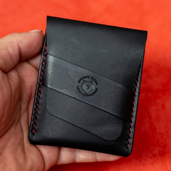 Portefeuille n° 20 | Portefeuille à rabat vertical | Portefeuille en cuir Edc fait main | Porte-cartes en cuir EDC