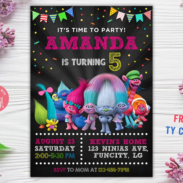 Trolls Birthday Invitation - Etsy