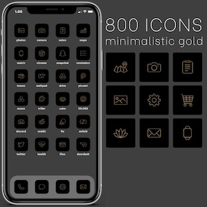 800+ minimalistisches Gold & Schwarz iOS App Icon Paket | iOS 14 | ästhetisch | iPhone | Symbol umfasst | Mini-Widgets | gestalten | Symbole | Ästhetisches Design