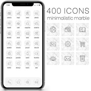 400+ minimalistic marble iOS app icon pack | minimal | iOS 14 | aesthetic | iphone | widget | icon covers | black & white | aesthethicdesign