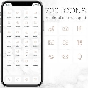 700 minimalistic rosegold & white iOS app icon pack | Etsy