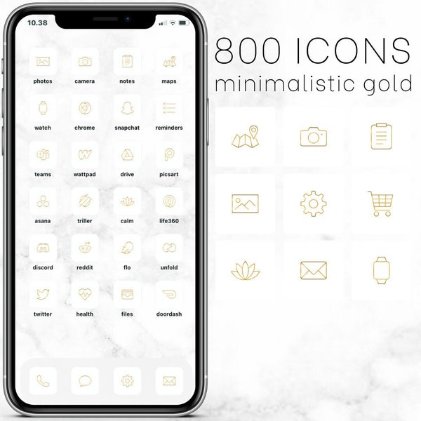800+ minimalistic gold & white iOS app icon pack | iOS 14 | aesthetic | iphone | icon covers | widgets | design | icons | aesthethicdesign