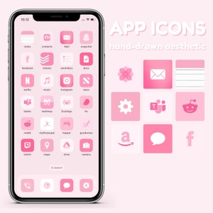 Pink Handdrawn Aesthetic App Icons for iPhone - Custom iOS 17 Icon Pack - Cute Personalized App Covers - Decorative iPhone Home Screen Icons