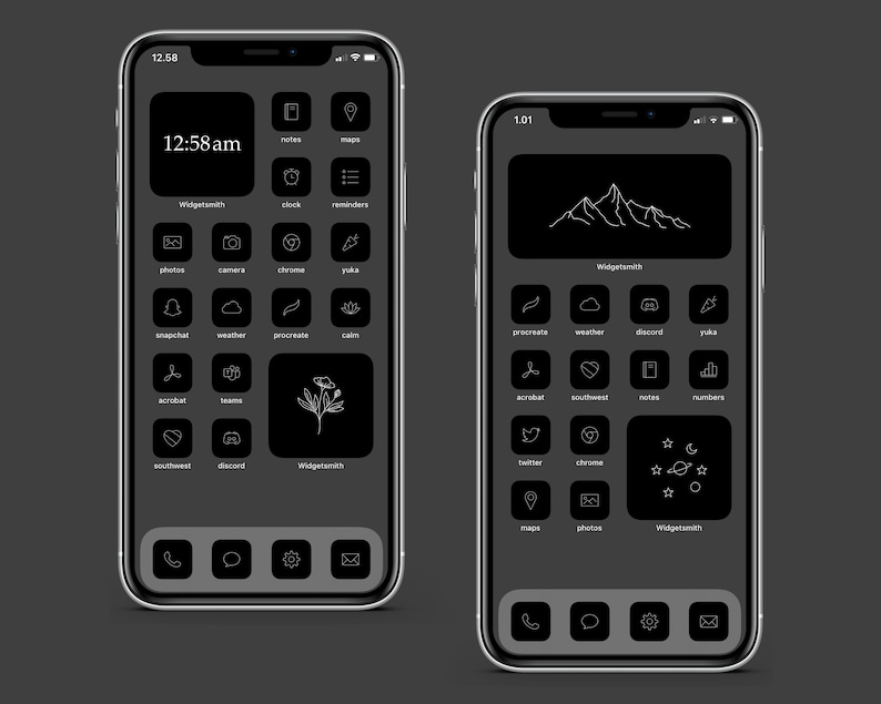 2000 Minimalistic Charcoal Black and White Ios 14 / 15 App Etsy