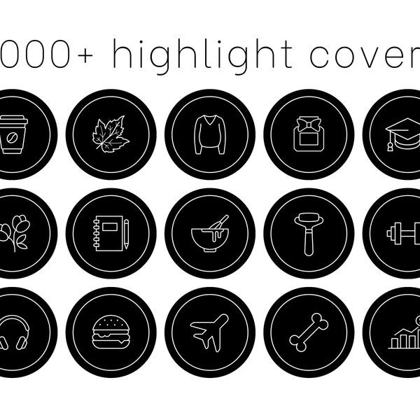 1000+ instagram story highlight covers, icon pack, black and white, lifestyle, minimalist highlights, social media kit, icons for ig stories