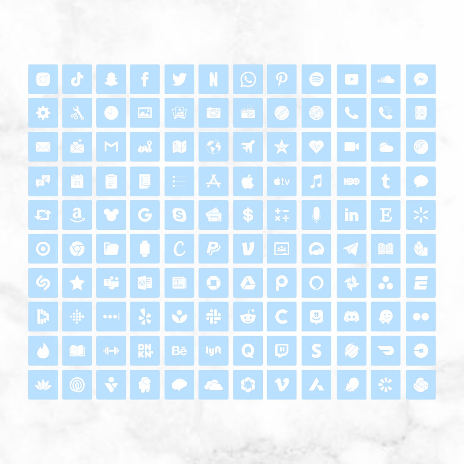 1000 pastel blue iOS app icon pack minimalistic iOS 14 Etsy