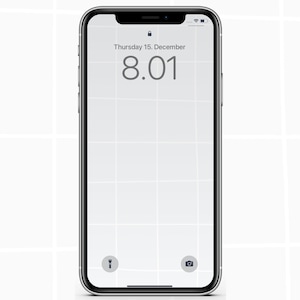 May include: A gray iPhone with a white screen displaying the time 8:01 and the date Thursday 15. December. The phone has a black lock icon, a white flashlight icon, and a black camera icon.