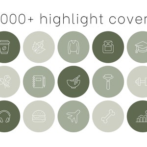 3000 instagram story highlight covers, icon pack, green boho, lifestyle, minimalist highlights, social media kit, icons for ig stories image 1