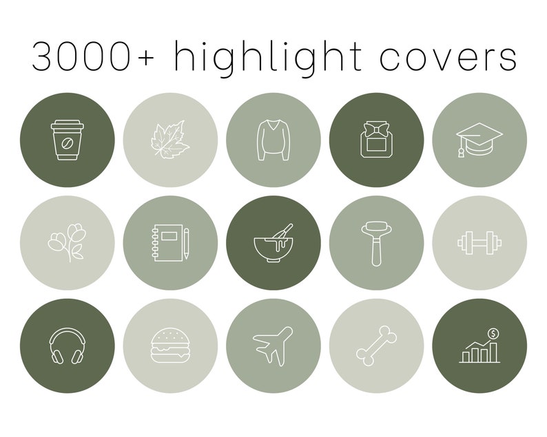3000 instagram story highlight covers, icon pack, green boho, lifestyle, minimalist highlights, social media kit, icons for ig stories image 1