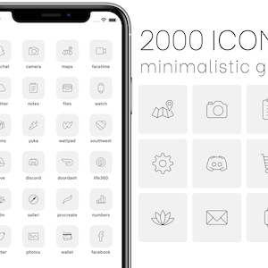 Peut inclure: Une capture d'écran d'un iPhone affichant une grille d'icônes d'applications. Les icônes sont en noir et blanc et ont un design minimaliste. Les icônes incluent Snapchat, Appareil photo, Cartes, FaceTime, Météo, Notes, Fichiers, Montre, Équipes, Yuka, Wattpad, Sud-Ouest, Drive, Discord, Doordash, Life360, Calm, Safari, Procreate, Nombres, Twitter, Photos, Portefeuille et Facebook.