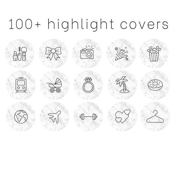100 marble instagram story highlight icon covers black & | Etsy