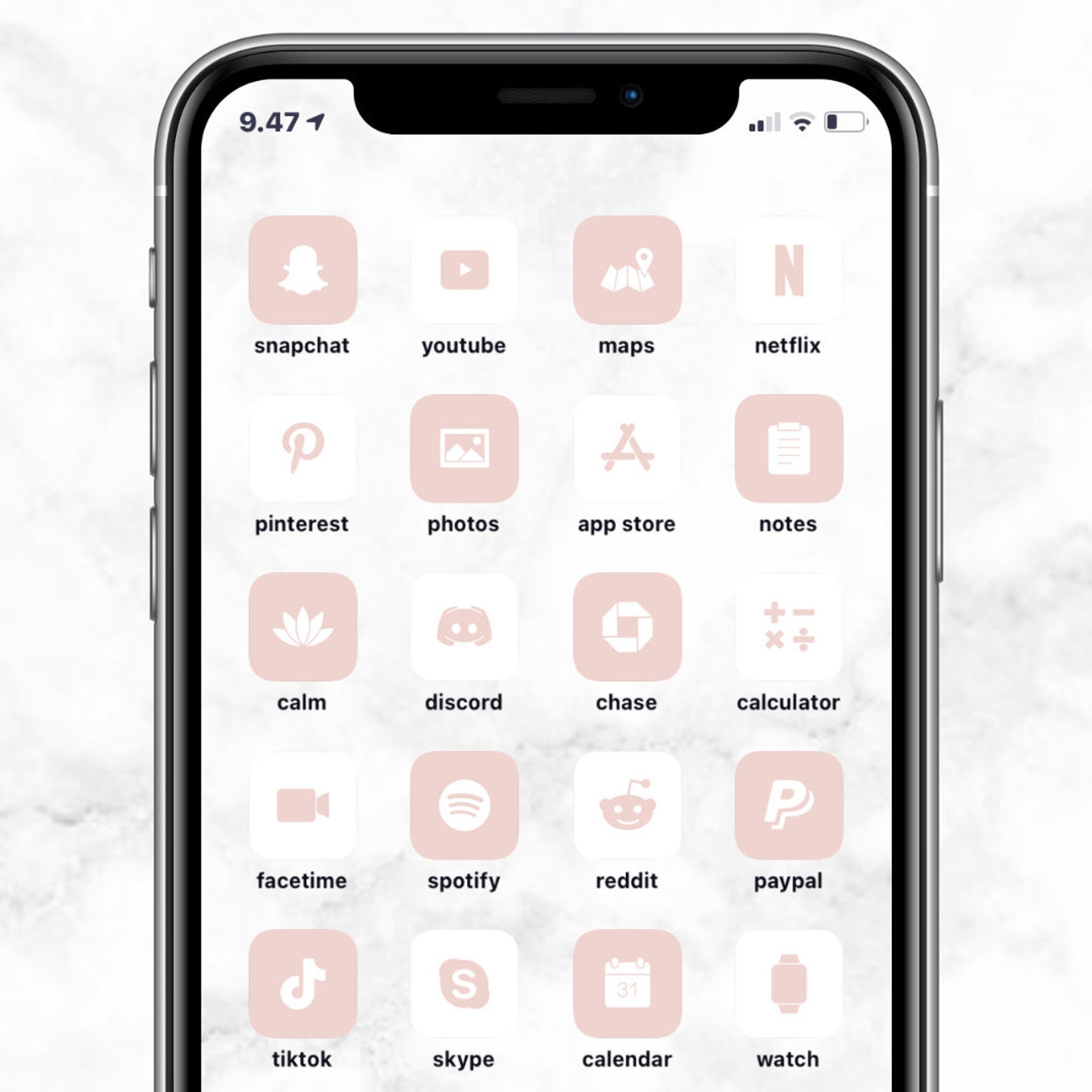 1000 blush iOS app icon pack pale pink minimalistic Etsy