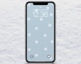 Christmas Wallpaper, Holiday iPhone Wallpaper, Snowflakes, iOS Phone Background, Instant Download, Xmas Aesthetic Lock Screen, Hand Drawn