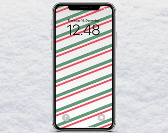 Christmas Wallpaper, Holiday iPhone Wallpaper, Red & Green, iOS Phone Background, Instant Download, Xmas Aesthetic Lock Screen, Hand Drawn