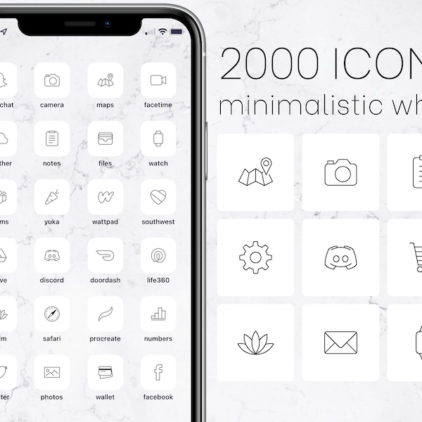 Über 2000 minimalistische weiße und schwarze iOS 14/15-App-Symbole, Social-Media-Set, Ästhetik, für iPhone und iPad, Symbol-Cover, Homescreen anpassen