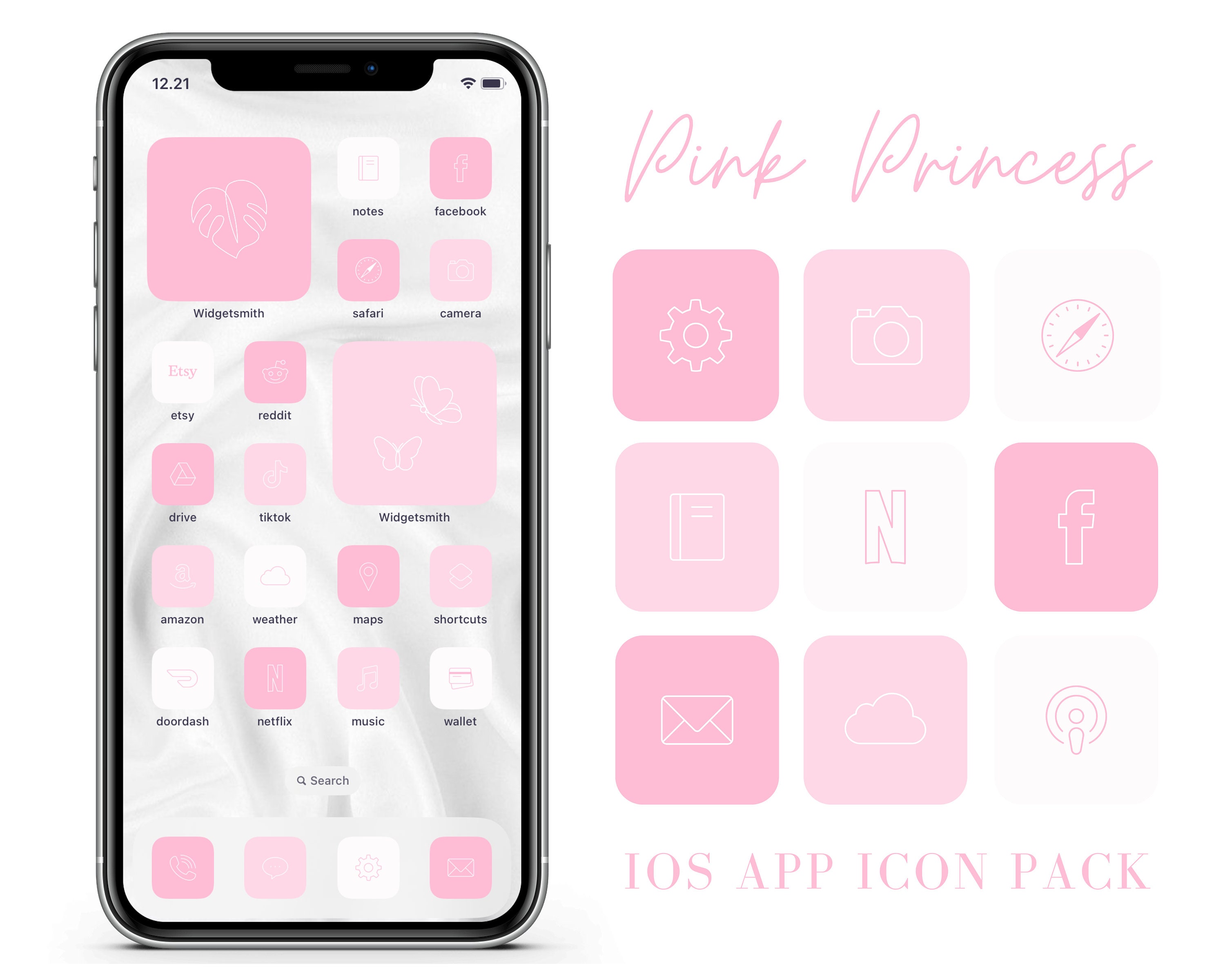 Ios 16 Pink Princess Aesthetic App Icons, Girly Boho iPhone Covers