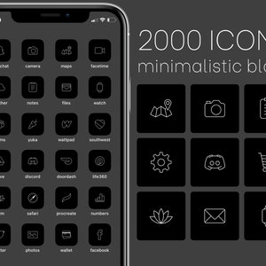 2000+ minimalistic charcoal black and white ios 14 / 15 app icons, social media set, aesthetic, for iphone and ipad, icon covers, homescreen