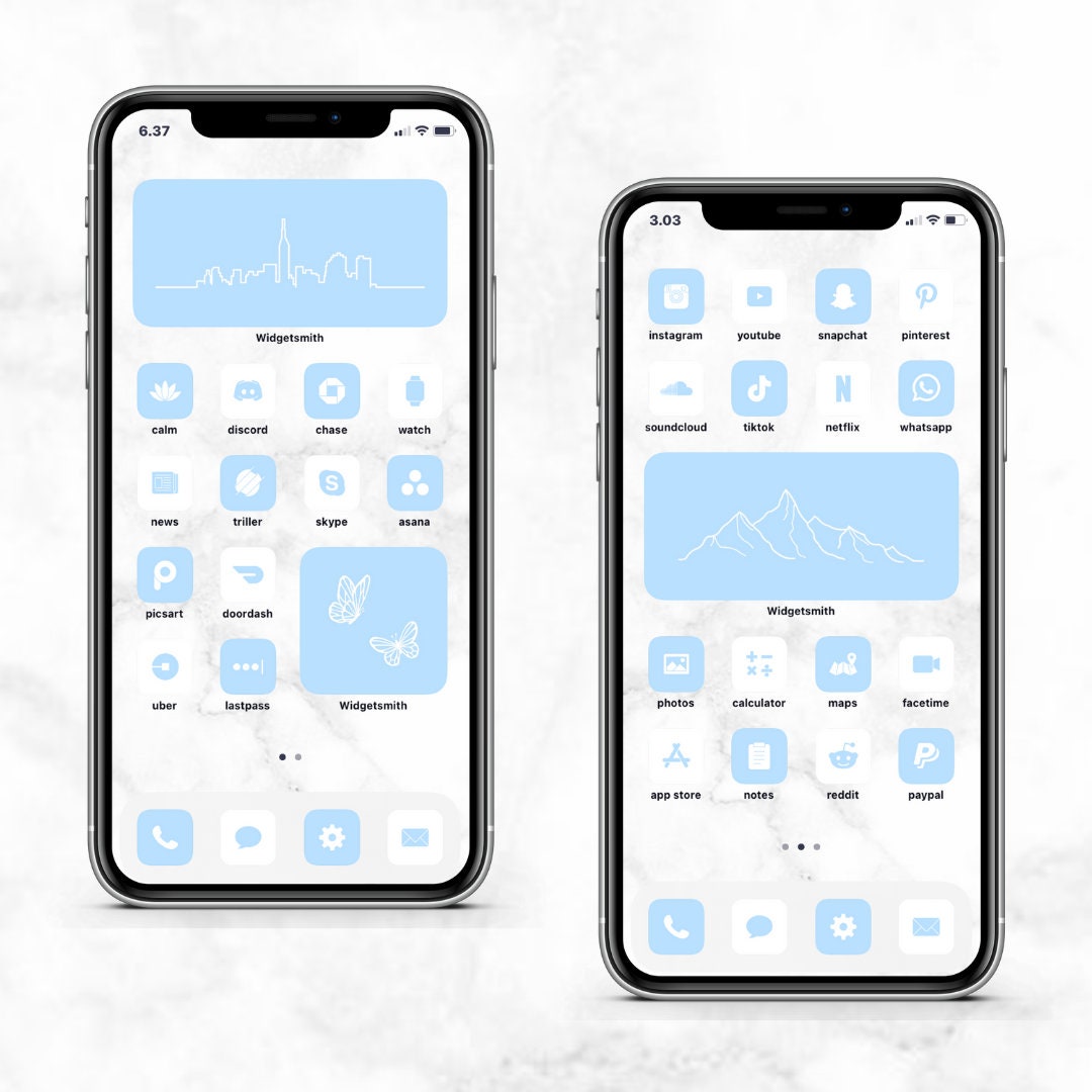 1000 pastel blue iOS app icon pack minimalistic iOS 14 Etsy