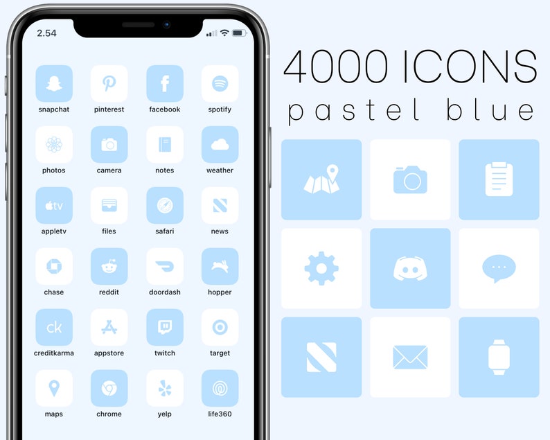 4000 Pastel Blue IOS 14 / 15 App Icons Pack Blue & White Etsy