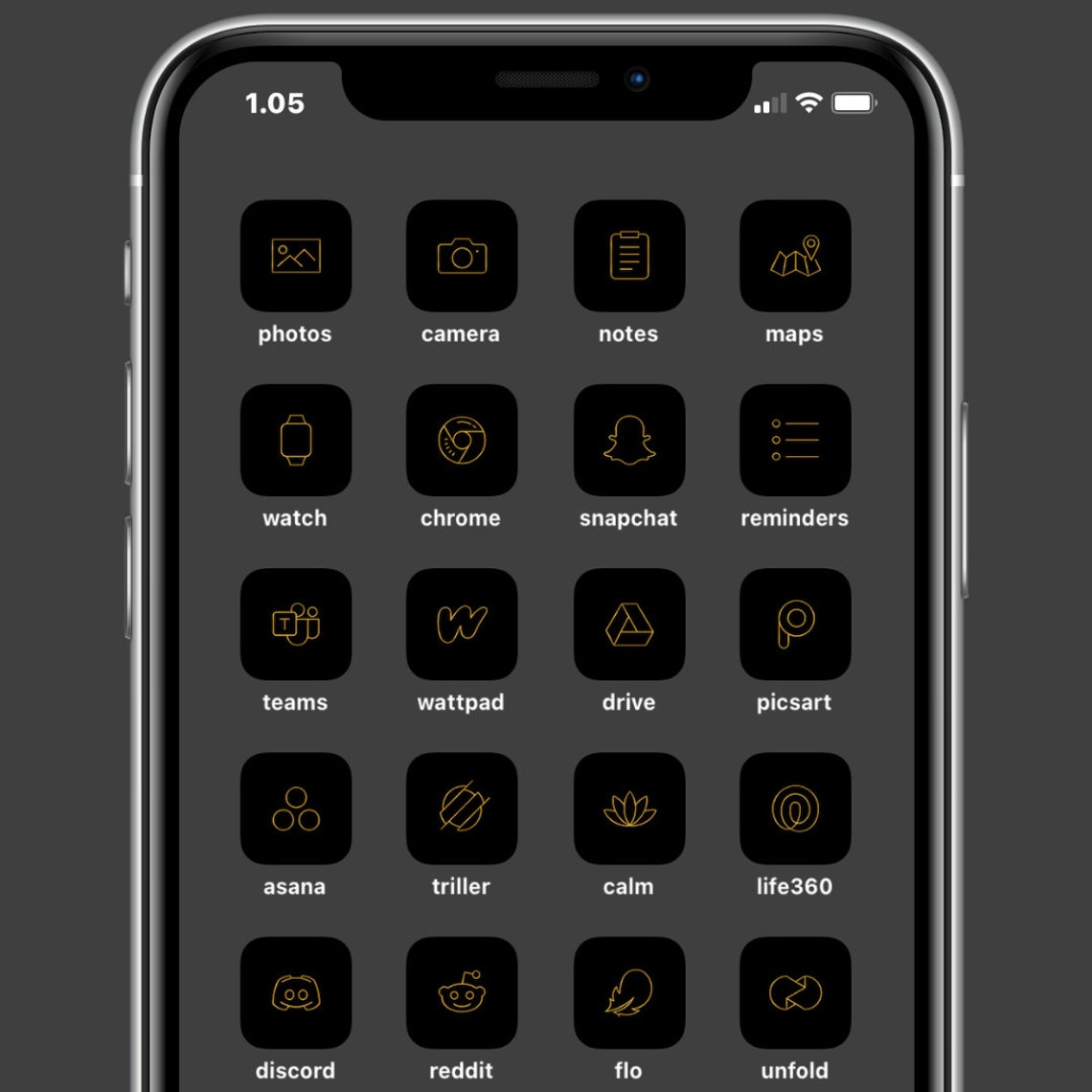 800+ Minimalistic Gold & Black Ios App Icon Pack | Ios 14 | Aesthetic ...