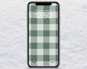 Christmas Wallpaper, Holiday iPhone Wallpaper, Green Plaid, iOS Phone Background, Instant Download, Xmas Aesthetic Lock Screen, Hand Drawn