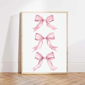 Trendy Pink Bows Wall Art, Coquette Aesthetic Poster, Girly Watercolor Bow Print, Preppy Room Decor, Feminine Wall Art, Cute Apartment Decor