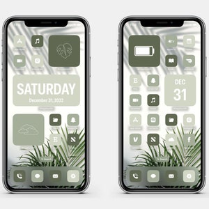 May include: A screenshot of an iPhone with a green and white color scheme. The home screen is customized with icons for apps like Instagram, Snapchat, and Facebook. The date is set to Saturday, December 31, 2022.