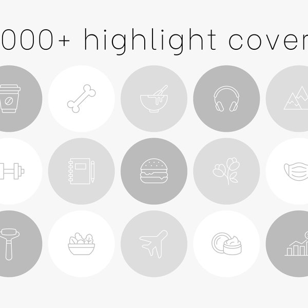 2000+ instagram story highlight covers, icon pack, gray, lifestyle, blog, minimalist highlights, social media kit, icons for ig stories