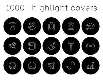 1000+ instagram story highlight covers, icon pack, black and white, lifestyle, minimalist highlights, social media kit, icons for ig stories