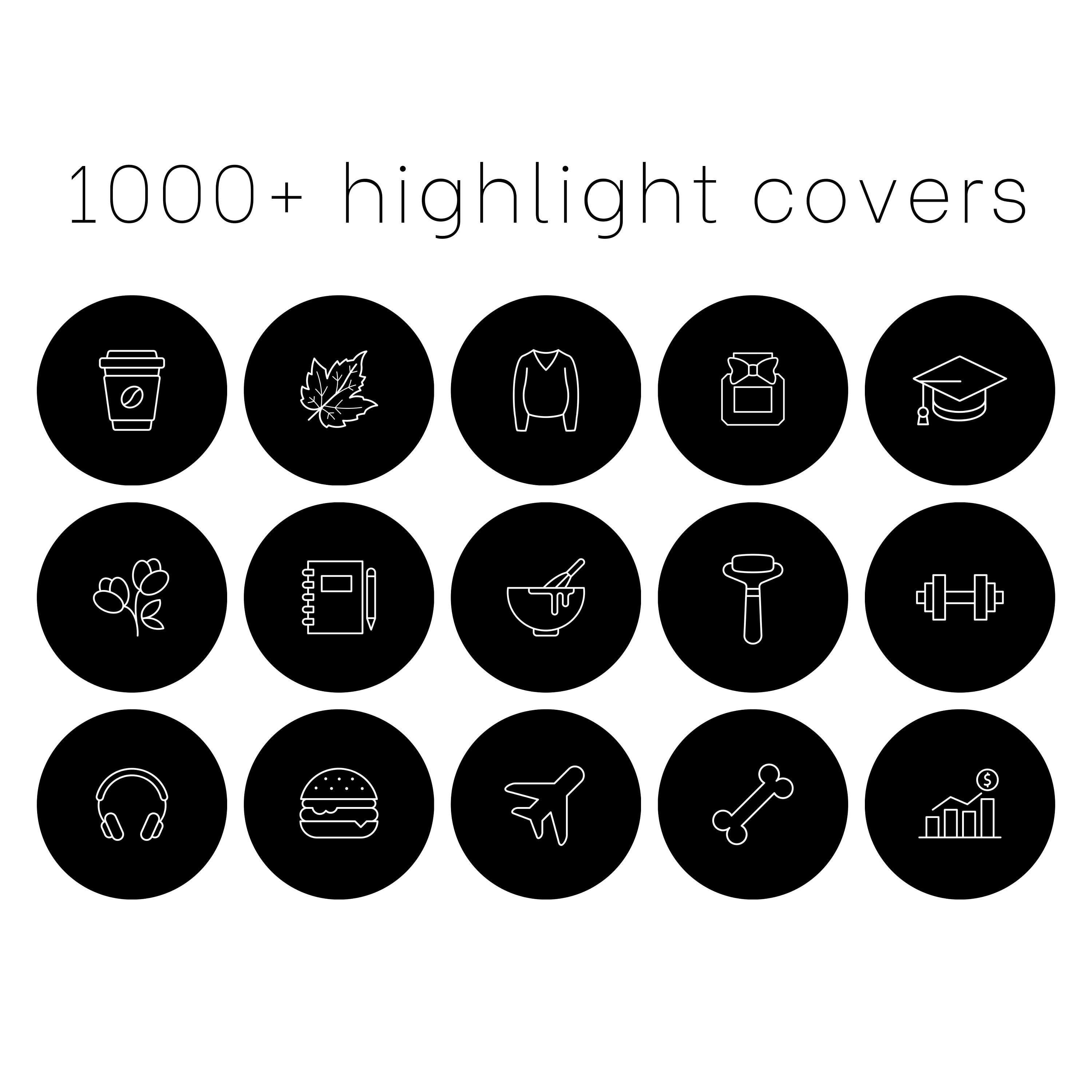 Instagram Highlight Covers Black & White IG Story Icons Black Icon Set Minimalist Aesthetic Instagram Highlights Black Social Media Kit