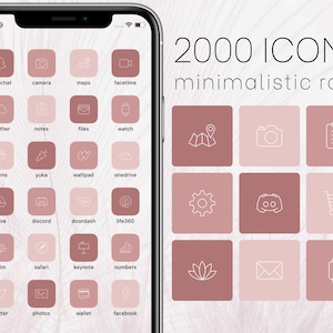 2000+ minimalistic rose pink ios 14 / 15 app icons, social media set, rose aesthetic, for iphone and ipad, icon covers, customize homescreen