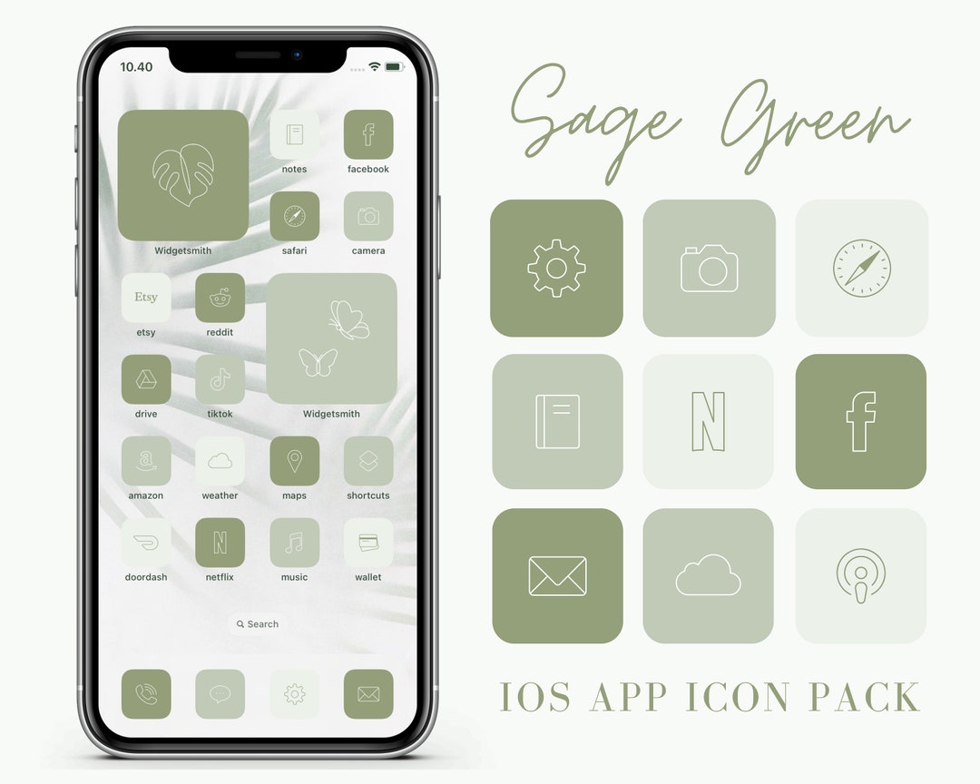 Sage Green App Icon Pack Summer Aesthetic Ios Customization Etsy