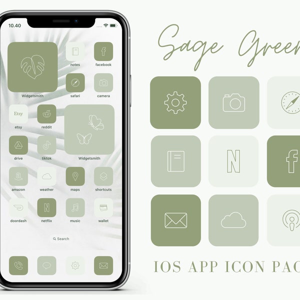 Sage Green App Icon Pack, Summer Aesthetic, iOS customization, Icons Set, Green Theme, Home Screen Personalization, Neutral iPhone Covers