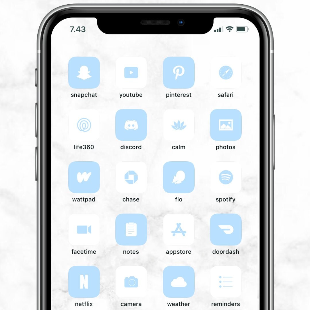 00 Pastel Blue Ios App Icon Pack Minimalistic Ios 15 Etsy