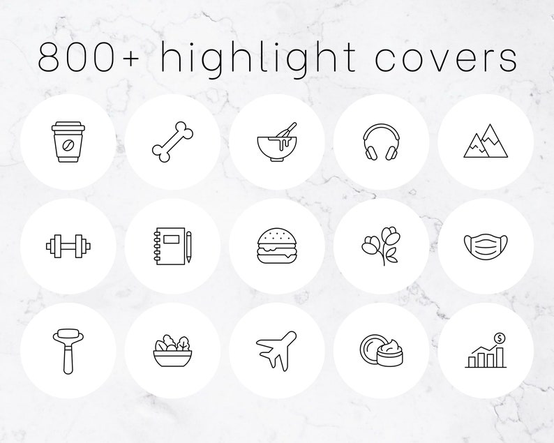 800+ instagram story highlight covers, icon pack, black and white, lifestyle, minimalist highlights, social media kit, icons for ig stories 