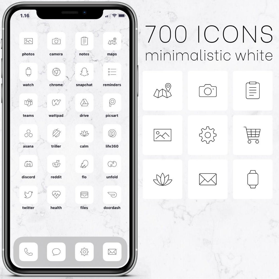 700 minimalistic white iOS app icon pack iOS 14 aesthetic | Etsy