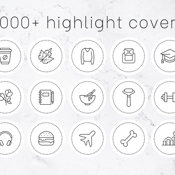 1000+ instagram story highlight covers, icon pack, black and white, lifestyle, minimalist highlights, social media kit, icons for ig stories