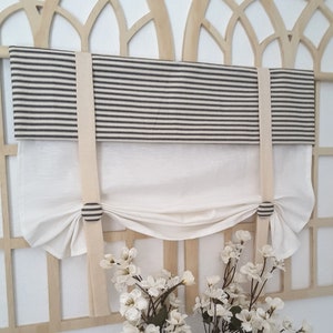 Black & Beige Ticking Farmhouse Valance, Tie Up Valance, Country Valance, Kitchen Valance, Rustic Valance