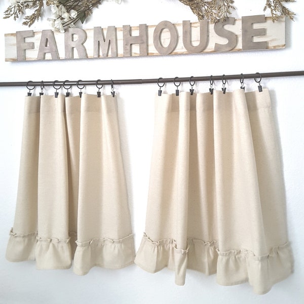 Natural Cafe Curtain, Farmhouse Cafe Curtain, Kitchen Cafe Curtain, Ruffle Cafe Curtain, Country Cafe Curtain, Rustic Style Cafe Curtain