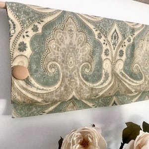 Seafoam Linen Faux Roman Shade Valance: Ivory & Aqua Cottage Curtain