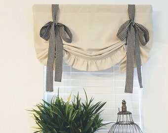 Natural Tie Up Valance, Farmhouse Valance, Kitchen Valance, Nursery Room Valance, Kitchen Curtain, Country Valance