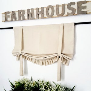 Natural Osnaburg Cotton Tie-Up Valance: Farmhouse Cottage Style Curtain. Window Treatment