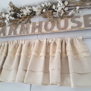 Farmhouse Lace Valance: Natural Unbleached Duck Fabric