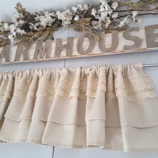 Farmhouse Lace Valance, Kitchen Lace valance, Country Lace valance, Rustic lace valance, Natural Valance.