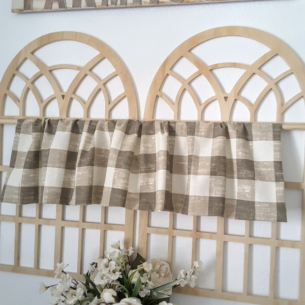 Rustic Natural Sackett Check Valance, Farmhouse Valance, Kitchen Valance, Country Valance, Rustic Style Valance, Cottage  Valance