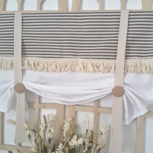 Black Ticking Stripe Valance: Farmhouse Tie Up Curtain