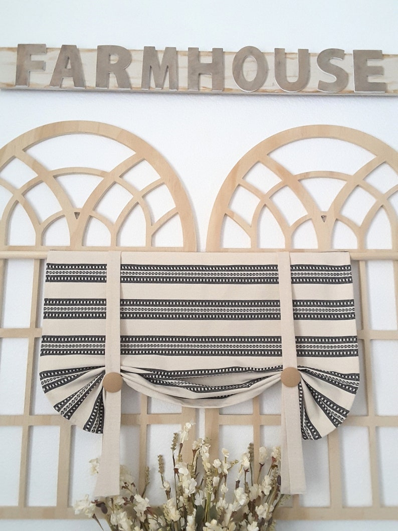 Rustic Black and ivory Farmhouse and Natural Tie Up Valance, Nursery Room Valance, Kitchen Valance, Rustic Valance, Farmhouse Valance image 10